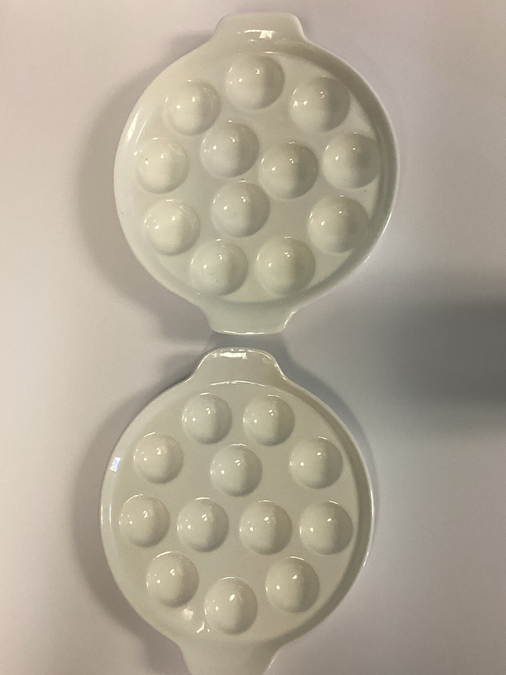 White Ceramic Escargot or Appetizer Serving Dish - Set of 2 slightly different